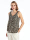 V Neck Leopard Patterned Strappy Women's Blouse